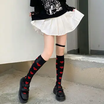 AltGirl Harajuku Gooti Punk Socking Naiste Vintage Lolita Südame Trükitud Toru Sokid Streetwear Emo Alternatiivsete Keskmise Toru Sokid