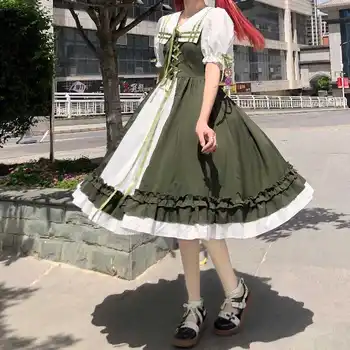 2021 Suvel Lolita Roheline Värv Kawaii Kontrasti Mereväe Krae Tee Pool Jaapani Stiilis Igapäevane Kleit Tee Poole Gooti Lolita Kleit