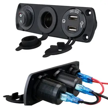 Auto RV Muudetud Dual USB Metallist autolaadija + Pistikupesa Veekindel Lüliti Kombinatsioon QC3.0 kiirlaadimine 12-24V