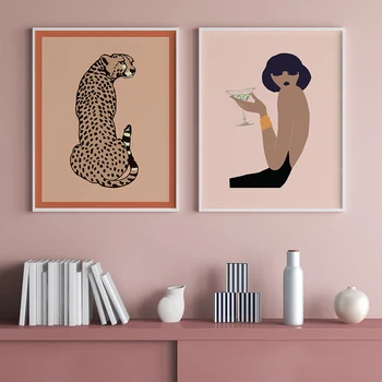 Boho Naine Gepard Plakatid ja Pildid Lõuendile Maali Leopard Loomade Seina Art Pilt elutuba Põhjamaade Stiilis Kodu Decor