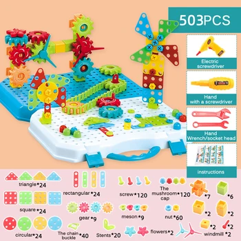DIY Lapse Electric Drill Kruvimiseks Blokeerida Montessori Assamblee Käik, Kett Mänguasi 3D Puzzle ehitusplokid Kit IQ Aju Koolitus Mänguasjad