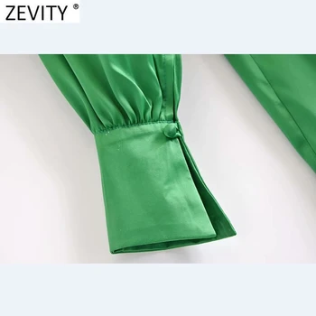 Zevity Naiste Vintage Õla Polsterdatud Tahke Satiin Mini Särk Kleit High Street Daamid Pikad Varrukad Vibu Seotud Vabaaja Vestidos DS8599