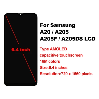 Super AMOLED Samsung A20 A205 SM-A205F LCD Ekraan Puutetundlik Varuosade Samsung Galaxy A20 A205 A205F ekraan
