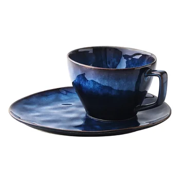 CHANSHOVA Sinine Ahju Muuta tekstuuri 450ml Keraamiline kohvi tass ja alustass set kruus tee tassi hommikusöök kaussi Suupiste sahtel H341