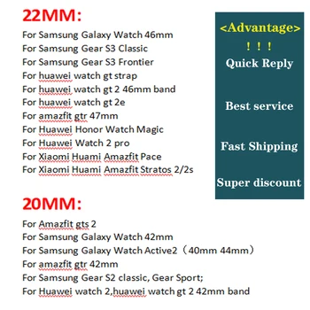20/22mm bänd Galaxy Vaata 3/46 mm/42mm/aktiivne 2 rihma Samsung Käik S3 Piiril Nailon Käevõru Huawei vaadata GT 2 41 45mm