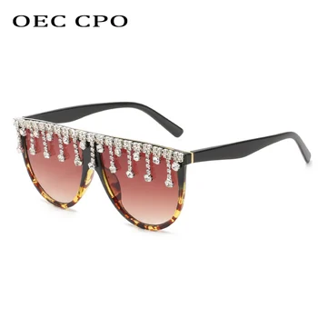 OEC CPO Fashion Üks Tükk Teemant Päikeseprillid Naiste Vintage Rhinestone Sun Prillid Naine Seksikas Must Roosa Ruut Prillid UV400