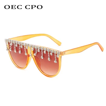OEC CPO Fashion Üks Tükk Teemant Päikeseprillid Naiste Vintage Rhinestone Sun Prillid Naine Seksikas Must Roosa Ruut Prillid UV400
