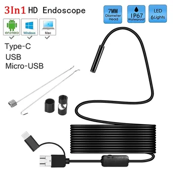 Endoscope Kaamera 7MM 3 in 1 Micro-USB-Mini Veekindel Videokaamera 6 LED Borescope Kontrolli Kaamera, Android Loptop