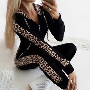 Sügis-talv 2-osaline komplekt, emane leopard sobib naiste soe paksendamiseks 2 pluss töö tracksuit tracksuit naine higi ülikond
