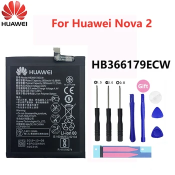 Hua Wei Originaal Telefoni Aku HB366179ECW 2950mAh Jaoks Huawei Nova 2 Nova2 CAZ-TL00 CAZ-AL10 Ehtne Asendamine Patareid