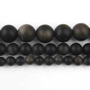 Looduslik Igav poola Matt Kuld Obsidian Kivi Helmed 6 8 10 12 mm Ringi Helmed Ehete Tegemise Diy Käevõru, Kaelakee, 15 Tolli