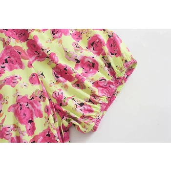 Za Naiste Kleit 2021 Prindi Lamineeritud Õie Printida Plisseeritud Midi Kleit Vintage Puhvis Varrukad Elastne Vöökoht Naine Vestidos Mujer