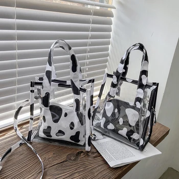 Mood Lehma Muster Õlg Crossbody Kotid Naistele Läbipaistev PVC Messenger Bag Vabaaja Daamid Väike 2tk Komposiit Käekotid