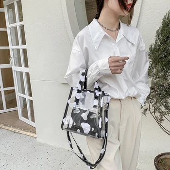 Mood Lehma Muster Õlg Crossbody Kotid Naistele Läbipaistev PVC Messenger Bag Vabaaja Daamid Väike 2tk Komposiit Käekotid