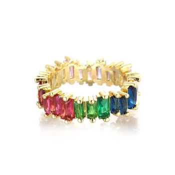 Mood Naiste kuld cz ring reguleeritav vikerkaar ringi zircons värviline kristall vask rõngas ehted kingitus naistele