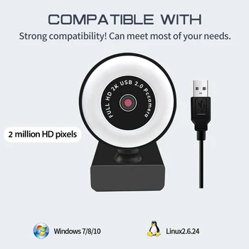 HD 2K 1080P Veebikaamera Arvuti Kaamera autofookuse Veebikaamera Koos Mikrofoniga Täida Valguses Web Cam Sülearvuti videokõnesid Kiire Kohaletoimetamine