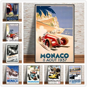 Kuum Meister Maailma Grand Prix Retro Monaco 64. Super Auto Plakat Seina Art Lõuend Pildi Maalimine Tuba Home Decor