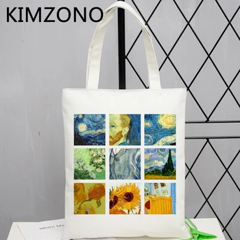 Van Gogh ostukott käekott džuudist kott bolsas de tela shopper eco toidupoed kotti bolsa compra kootud sac toile