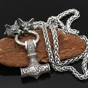 Vintage Meeste Ehted Choker Roostevabast Terasest Hunt Pea Amulett Thor Hammer Gooti Ripats Kaelakee, Käsitöö Snap Kett