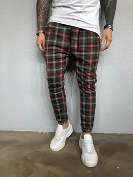 2020. aasta Uus Mood Meeste Sweatpants Hip-Hop Püksid Punane Ruuduline Streetwear Lukuga Slim Pliiats Püksid meeste Püksid Jogger Püksid