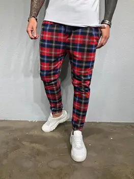 2020. aasta Uus Mood Meeste Sweatpants Hip-Hop Püksid Punane Ruuduline Streetwear Lukuga Slim Pliiats Püksid meeste Püksid Jogger Püksid