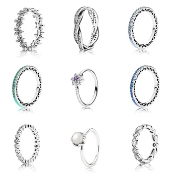 925 Sterling Silver Ring Võlusid Lumehelves Diy Pärl Sinine Roheline Epoksü Crystal Sõrme Sõrmus Naiste Poole Ehted