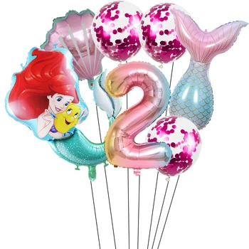 1 komplekt Merineitsi Ariel Cartoon Õhupallid Printsess Foolium Õhupalli 32Inch Number Baby Girl Roosa Õhu Baloes Sünnipäeva Decor Kids Mänguasi