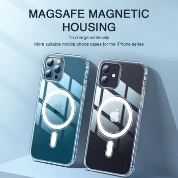 Läbipaistev Magnet Telefon Case For iPhone 12 Pro Max iPhone 12 Mini Juhul Magnetc Traadita Laadimise Põrutuskindel PC+TPU tagakaas