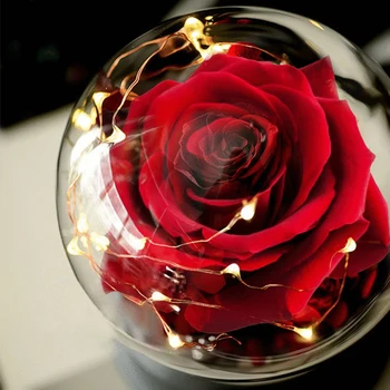 Ema Päev Kingitus Kuivatatud Lilled Igavene Reaalne Tõusis Home Decor LED Klaasist Kuppel emadepäeva Kingitus Tõusis Ring Lamp Kaunistused