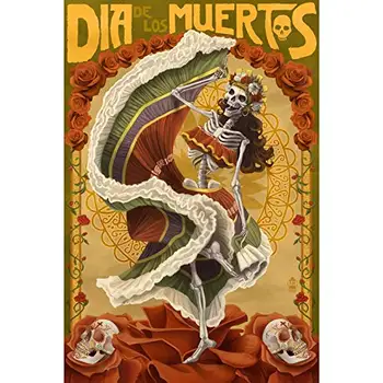 Vintage Tina Plakat Dia De Los Muertos - Luukere Tantsu - Day of The Dead, Rooste Metallist Tina Märk 8x12 Tolline Retro Art Home Köök