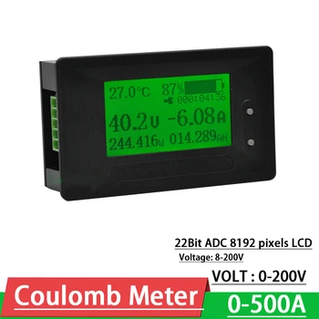 DC 0-200V 0-500A Voltmeeter Ammeter Liitium Aku monitor Tester Coulometer Võimsus Elektrienergia Pinge-voolu Arvesti