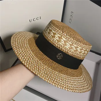 Kevadel ja Suvel Käsitöö Sulatada Silmkoelised Panama Beach Straw Hat Elegantsed Daamid Lint Kirjaga Müts Daamid Mereäärne Puhkus Müts