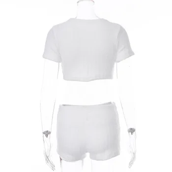 Kahe-osaline komplekt, naiste vabaaja püksid komplekt valge lühikese varrukaga t-särk tahke silmkoelised kärbitud t-särk elastne kõrge vöökoht langevad püksid