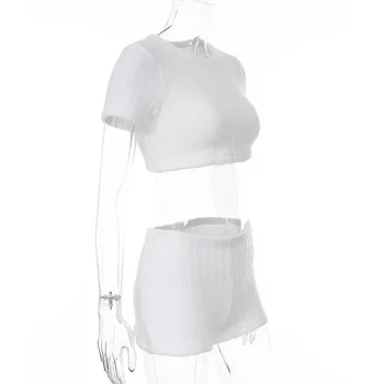 Kahe-osaline komplekt, naiste vabaaja püksid komplekt valge lühikese varrukaga t-särk tahke silmkoelised kärbitud t-särk elastne kõrge vöökoht langevad püksid