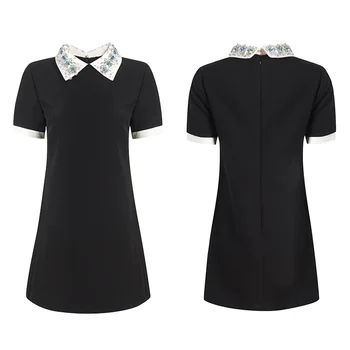 Miu Suvel Uus Naiste Kleit Must Lühikeste varrukatega Diamond Elegantne Talje Oli Õhem ja Väike Must Kleit Naistele