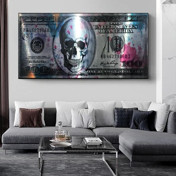 Dollar Kolju Moodsa Kunsti Lõuend Plakat Ja Trükib Loominguline Raha 100 Dollarit Pilt Seina Decor Maalimine Liviung Tuba