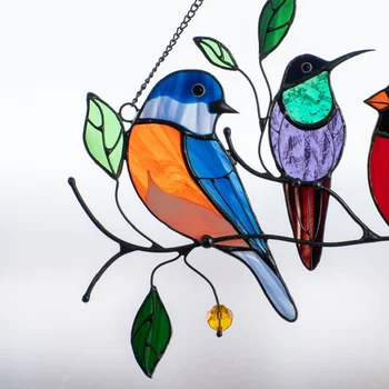 Mitmevärviline Birds on a Wire Klaas Windows Rippuvad Kaunistused Arylic Lind Suncatcher Aken, Tapeedid Home Decor Emade Päev Kingitus