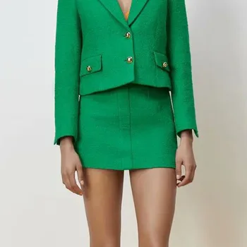 Za 2021 suvel naiste uus toode retro fashion slim rohelist nuppu teenetemärgi tekstuur mini seelik poole seelik naine