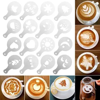 16Pcs Kohvi Šabloonid Set Joonistamise Vahendeid Tegija Väljamõeldud Kohvi Printeri Mudel Plastikust Mall Hallituse Köök Coffeeware