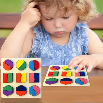 1TK 15cm Puidust Pardal Värvikas Geomeetria 3D Puzzle Lapsed Varakult Hariduslik Mänguasi Sobitamine Kuju Pere Mäng Montessori Mänguasjad FE