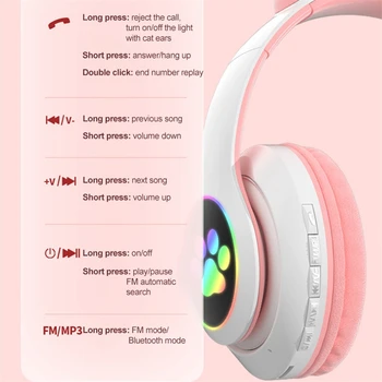 Kassi Kõrvad 5.0 Bluetooth Kõrvaklapid Toetada TF Gaming Kõrvaklapid Armas LED-Välklamp Valgust, Traadita Laste Kõrvaklapid Mikrofoniga