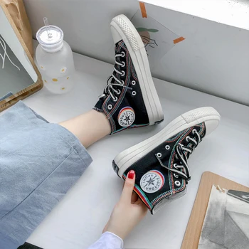Zapatillas de lona de alta calidad Ulzzang para mujer, zapatos informales Retro a la moda para chicas, värv Beež y negro, 2021