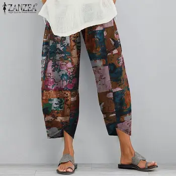 Naeris Naiste Lilleline Püksid ZANZEA 2021 Retro Trükitud Haaremi Püksid Vabaaja Elastne Vöökoht Pikk Palazzo Pantalon