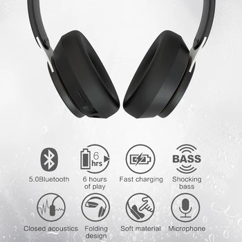 Qearfun T7 Juhtmeta Kõrvaklapid 5.0 Bluetooth Peakomplekt Kokkupandav Stereo Reguleeritavad Kõrvaklapid Koos Mic telefoni, Pc TV Xiaomi Huawei