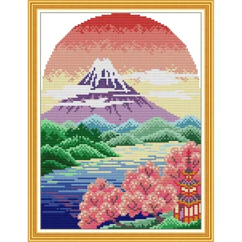 Igavene Armastus Fuji Mägi-2 Hiina ristpistes Komplektid Ökoloogiline Puuvill Selge Stampted 11CT 14CT Kingitus jõulukaunistused