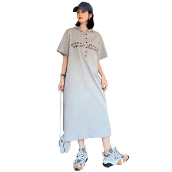 NYFS Suvine kleit 2021 Uus Korea Kapuutsiga lühikeste varrukatega pikk kleit Vestidos Rüü Elbise Mood Kirja Prindi Naine kleit
