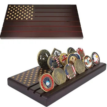 6 Rida Mündi Omanik Sõjalise Laekuva Väljakutse Mündi Display Case Ameerika Lipu Puit Seista Hoidke 24-30 Münte Home Decor
