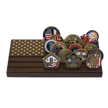 6 Rida Mündi Omanik Sõjalise Laekuva Väljakutse Mündi Display Case Ameerika Lipu Puit Seista Hoidke 24-30 Münte Home Decor