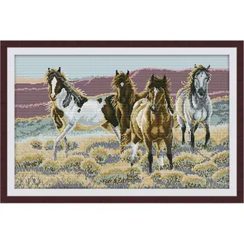 Töötab horse loomade hobune mustri ristpistes komplektid 14ct lõuend trükkimine DIY tikandid komplektid kaasaegse kodu kaunistamiseks maali