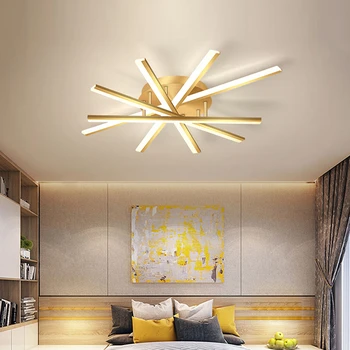 Luz LED-de techo moderna para comedor, arte de sala de estar, deco, dormitorio, kontrolli remoto, brillo, luz dorada y negra